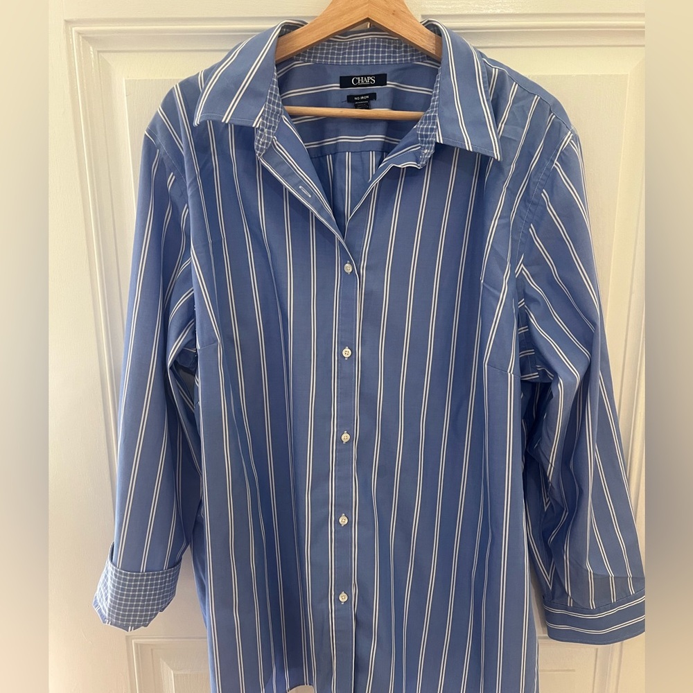 Chaps No Iron Blue Striped Blouse Size 3X